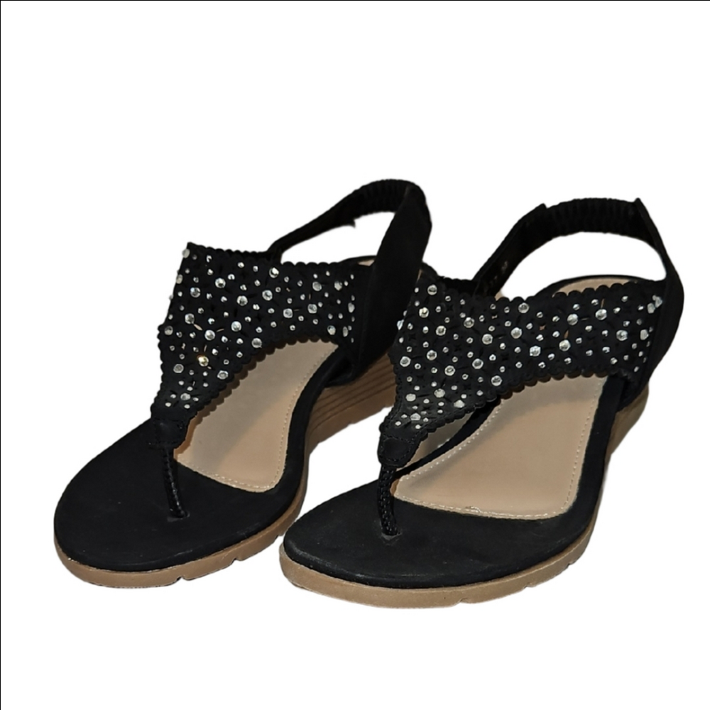 Black Sandals with Rhinestone Detailing Size 7 (EU 38)